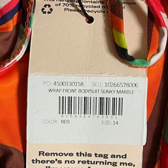 Misguided Orange bodysuit marble print Plus Curvy 14 NWT - Picture 13 of 13